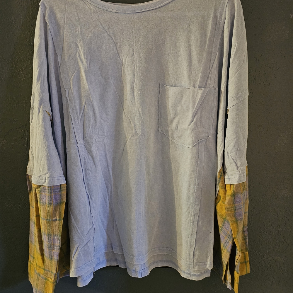 Easel Women's Long Sleeve Shirt with Gray and Yellow Plaid